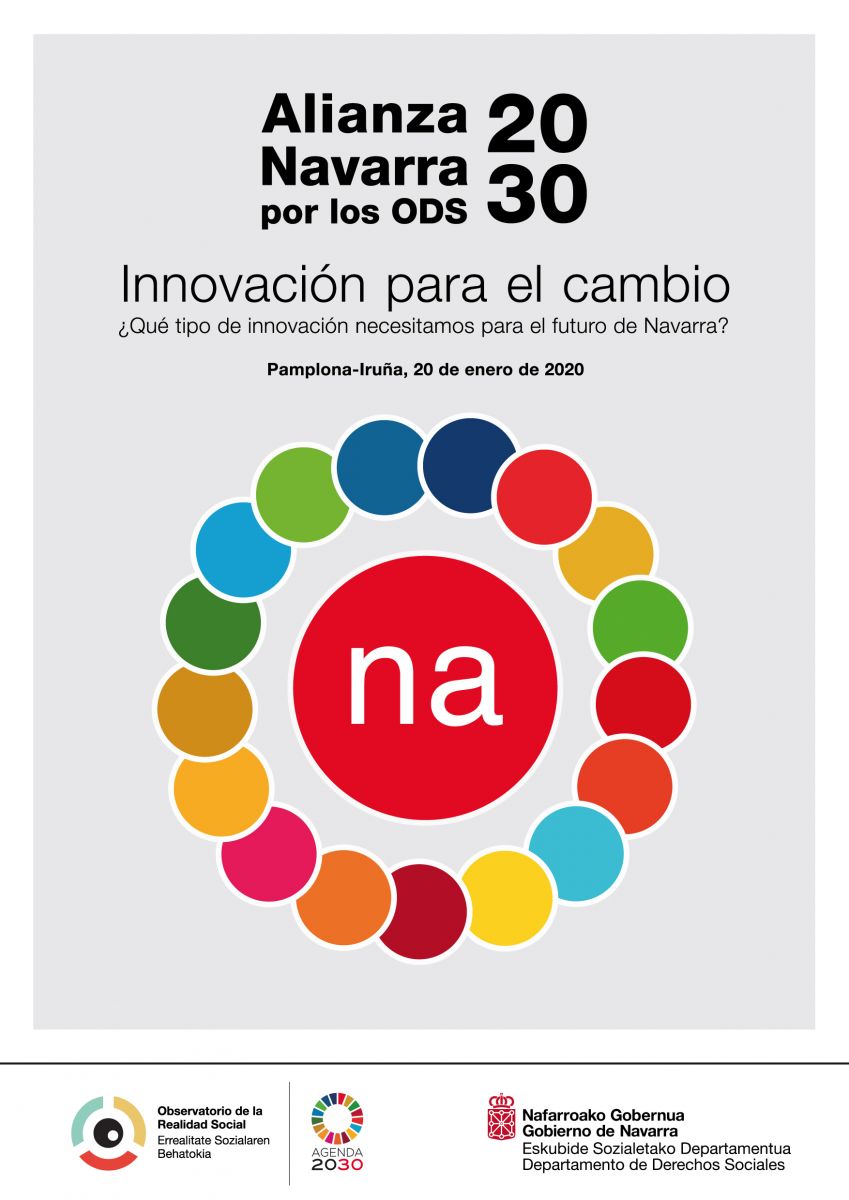 Cartel de la jornada 'Alianza Navarra por los ODS 2030. Innovación para el cambio'. 20 de enero de 2020.